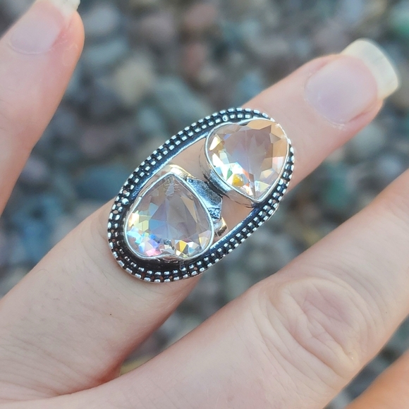 New Absolutely Stunning Heart Shaped Mystic Quartz Crystal 925 Silver Ring. - Picture 3 of 16